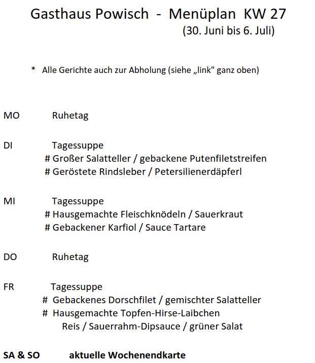 aktueller Menüplan